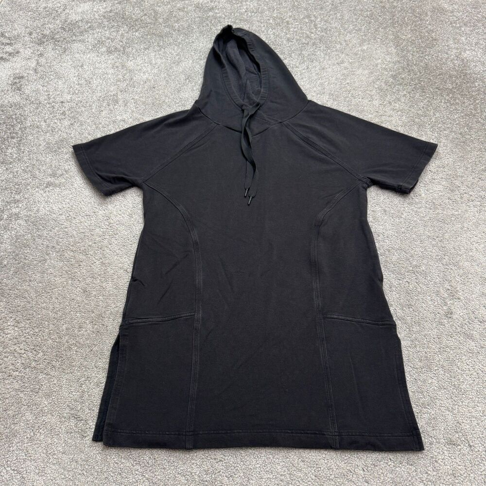 Athleta Cabana Tunic Hoodie Shift Dress Womens XXS Black Short Sleeve Casual